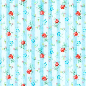 Blue Floral Stripe Cotton Fabric, 1 Yard PRECUTS