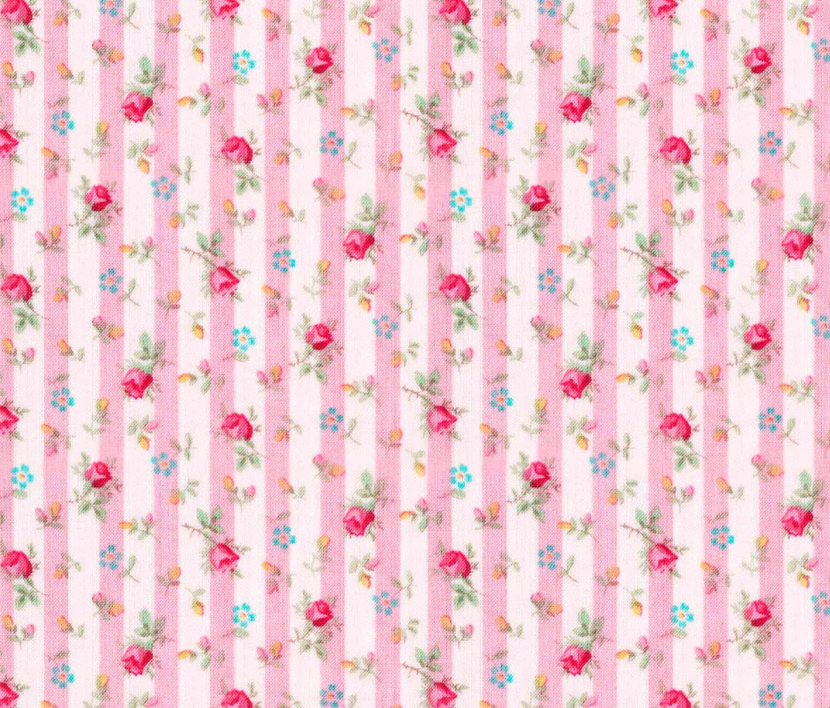 Pink Floral Stripe Cotton Fabric, 1 Yard Precut