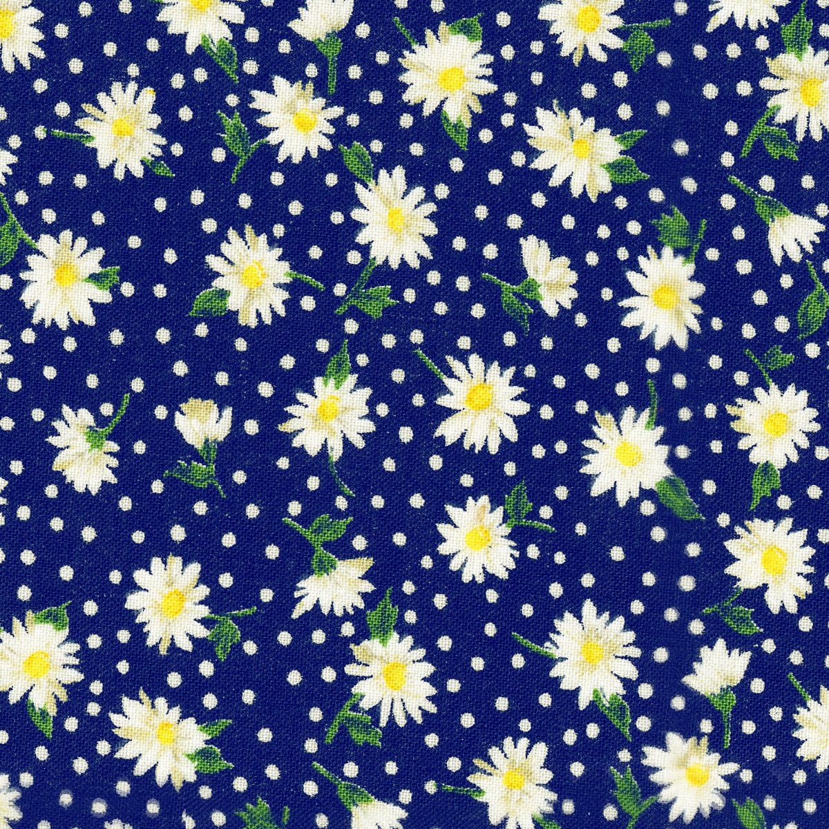 Daisies Dots Navy Cotton Fabric