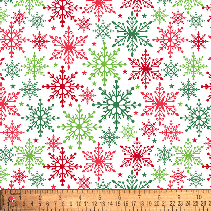 Winter Snowflakes White Cotton Fabric