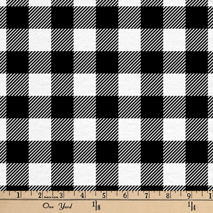 White Black Buffalo Plaid Flannel Fabric