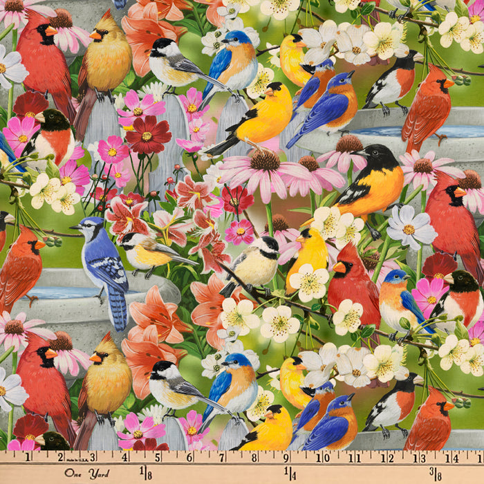 Songbirds and Flowers Digital Cotton Print Fabric