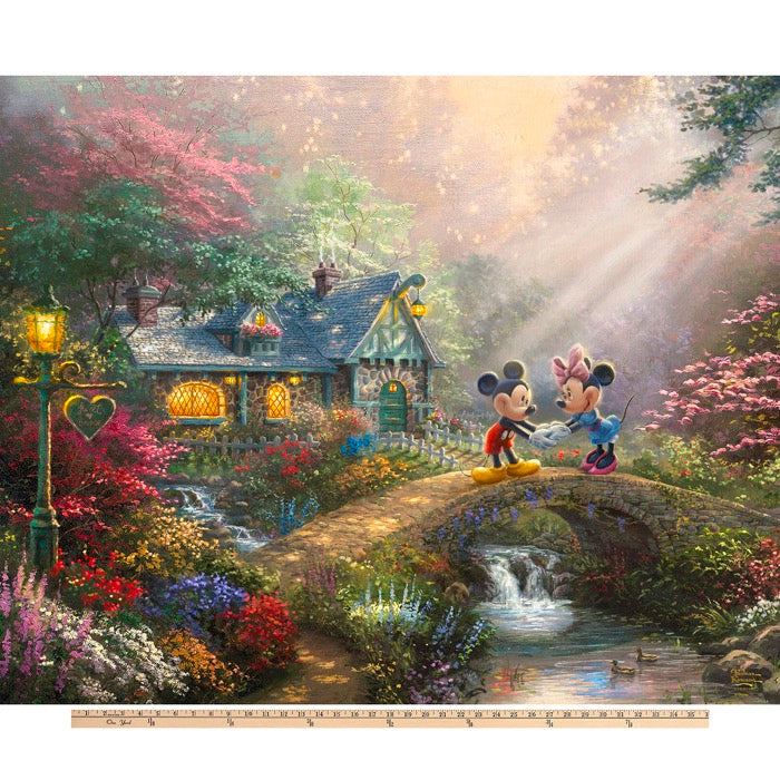 Mickey Minnie Sweetheart Bridge Disney By Thomas Kinkade licensed by David Textiles Digital Cotton Print Fabric Panel