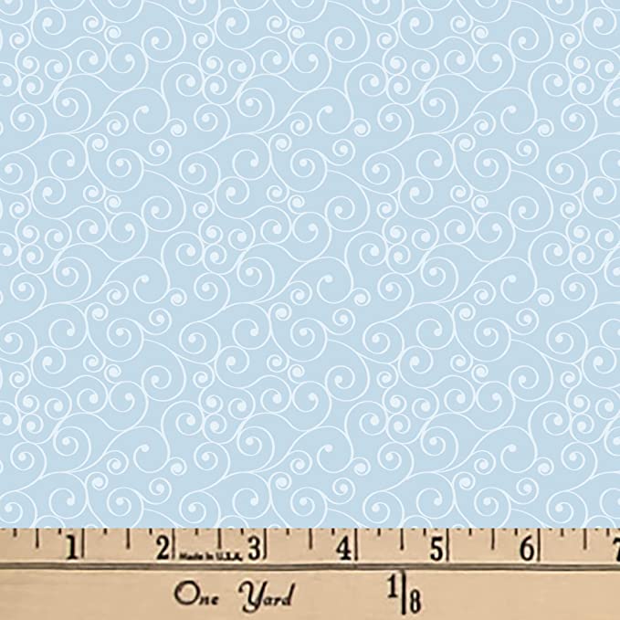 Sky Blue Scrolls Cotton Fabric, 1-Yard PRECUTS