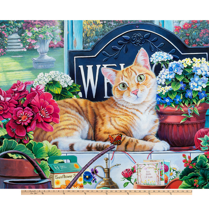 Cats Garden Digital Cotton Print Fabric Panel