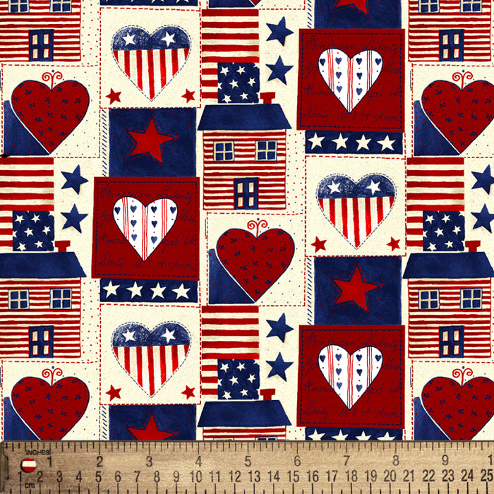 Americana Heart Patchwork Cotton Fabric Fat Quarter