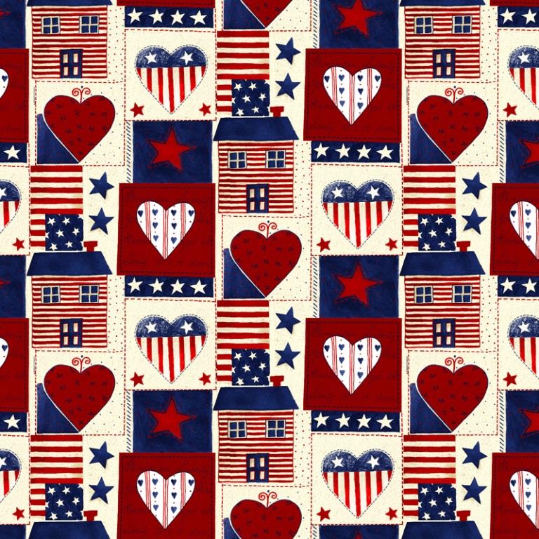 Americana Heart Patchwork Cotton Fabric Fat Quarter
