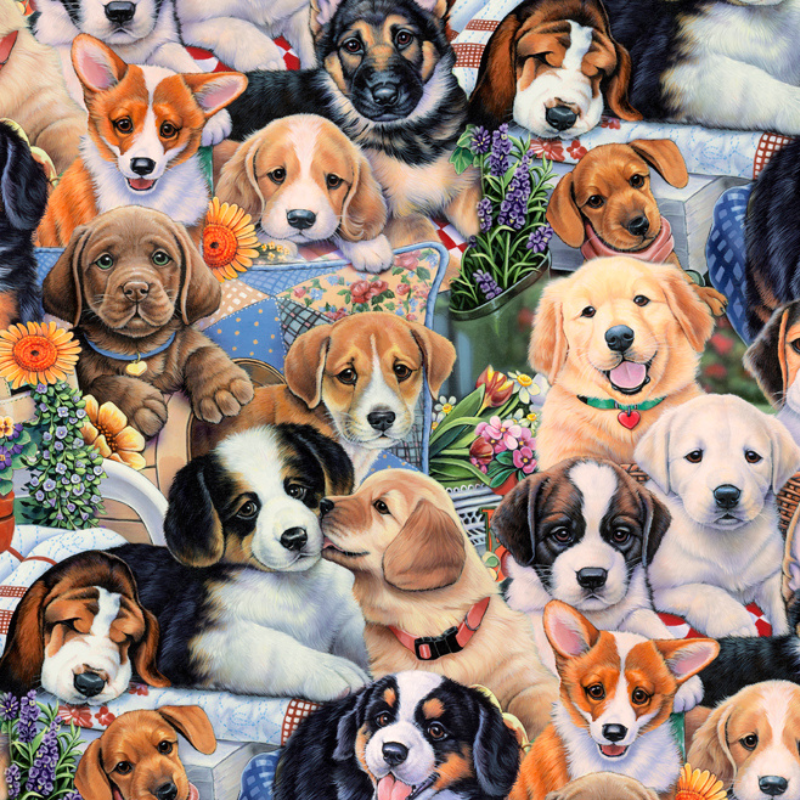 Garden Puppies Cotton Fabric