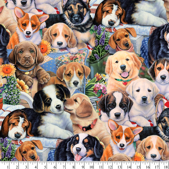 Garden Puppies Cotton Fabric Fat Quarter