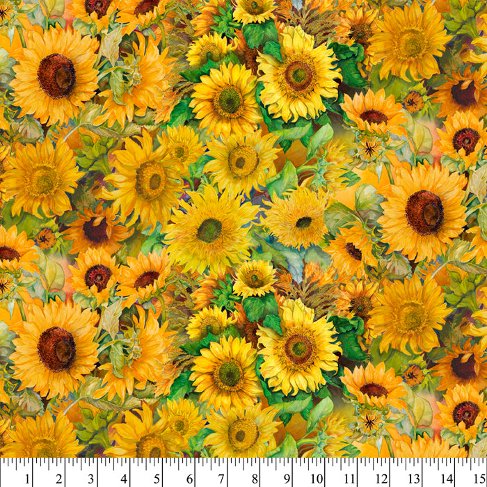 Sunflowers Fields Digital Cotton Print Fabric