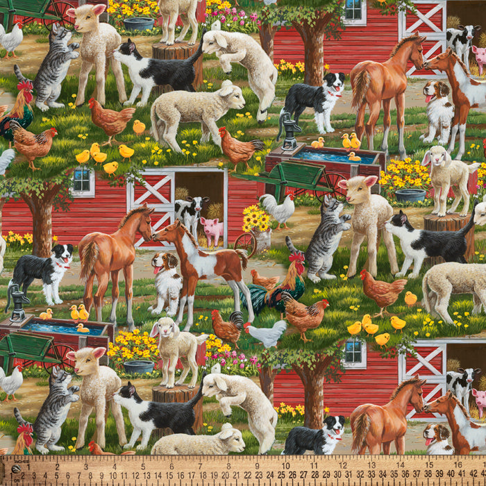 Farm Animals Make Barnyard Friends Digital Cotton Print Fabric
