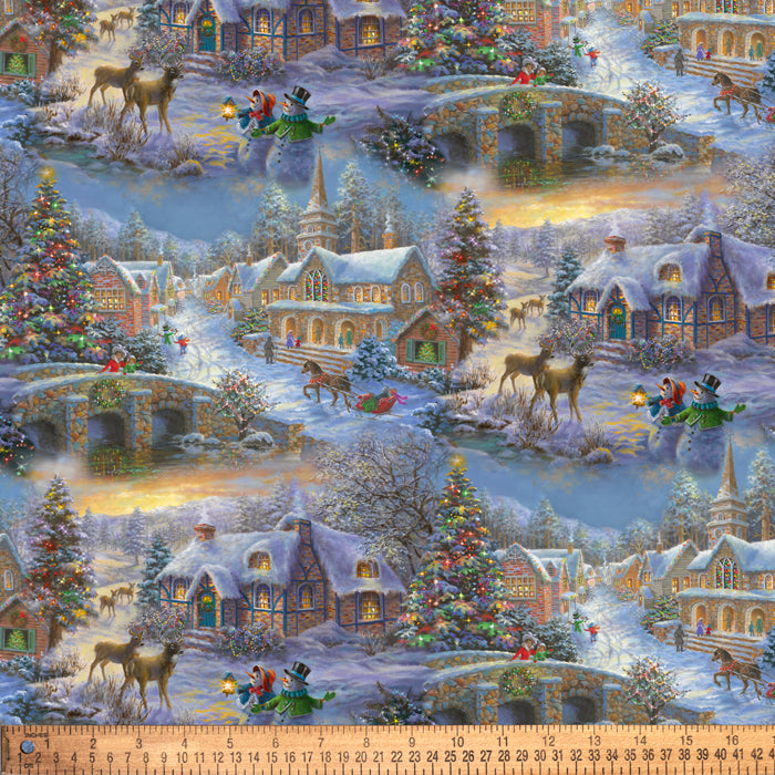 Christmas Holiday Town Digital Print Cotton Fabric