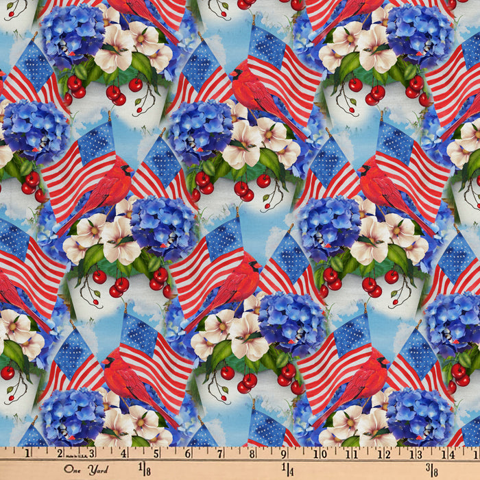 Americana Flags Digital Cotton Print Fabric