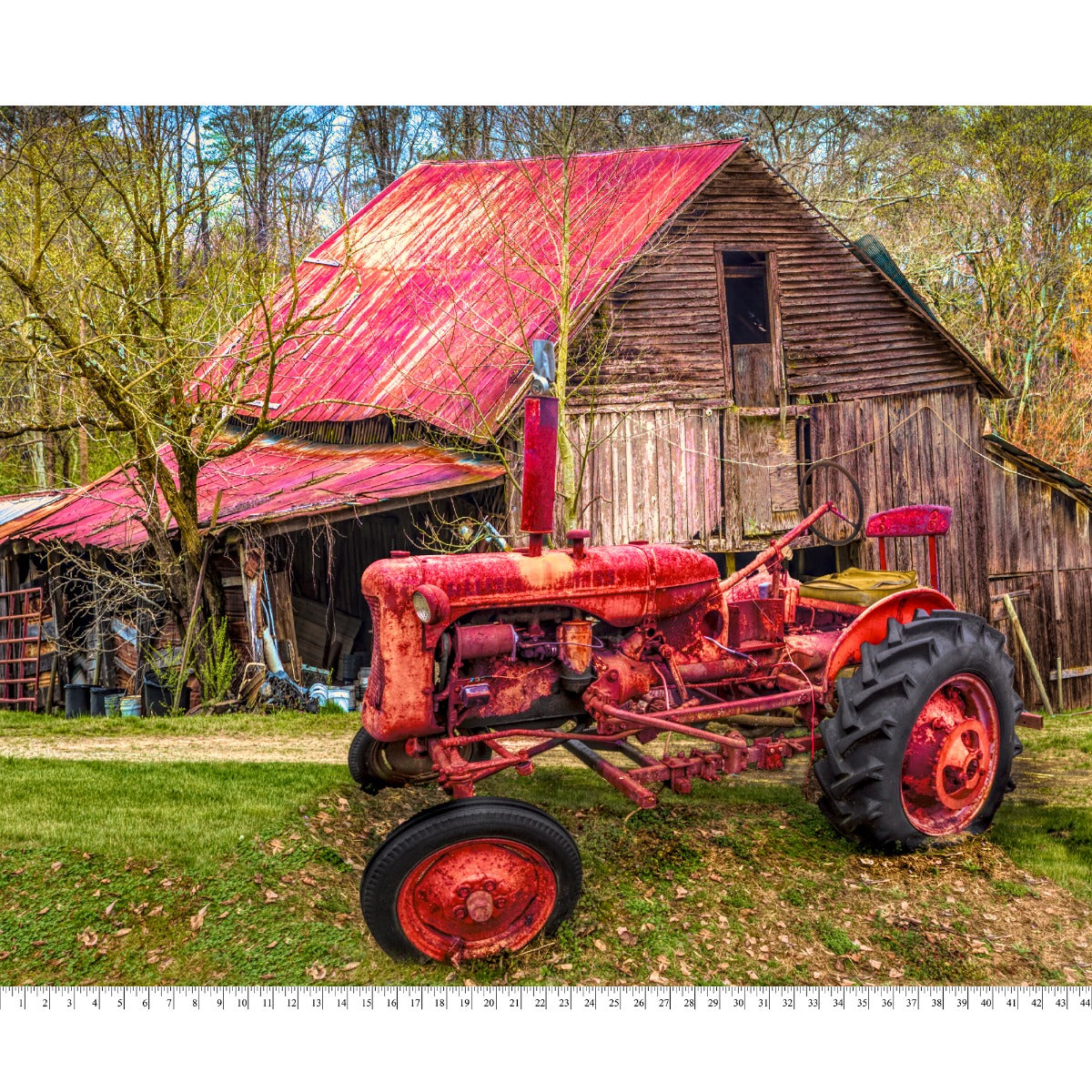 Tractor & Barn Digital Cotton Print Fabric Panel