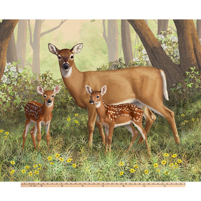 Deer Family Digital Cotton Print Fabric Panel