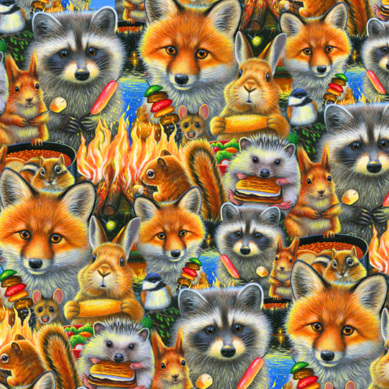 Animals Camp Cotton Fabric