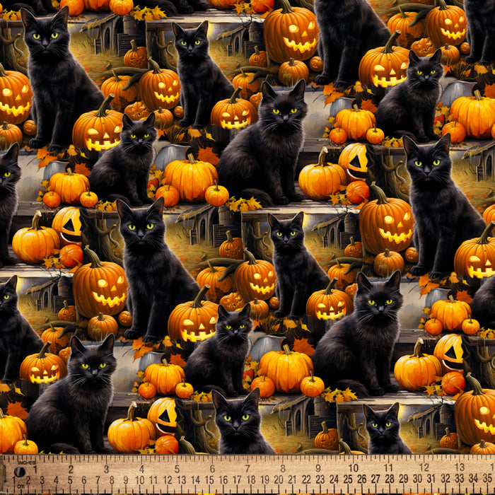 Halloween Black Cat Jack-o-lanterns Digital Cotton Print Fabric