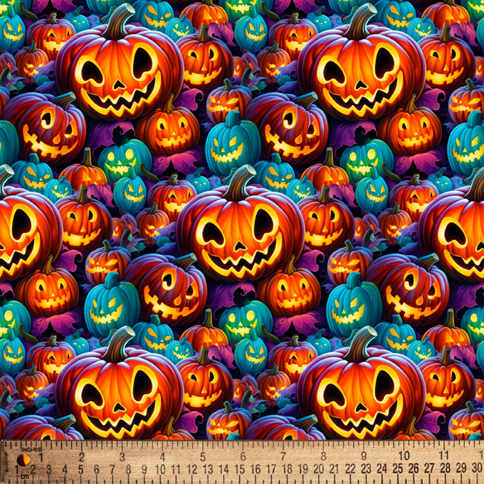 Halloween Colorful Jack-o-lanterns Digital Cotton Print Fabric