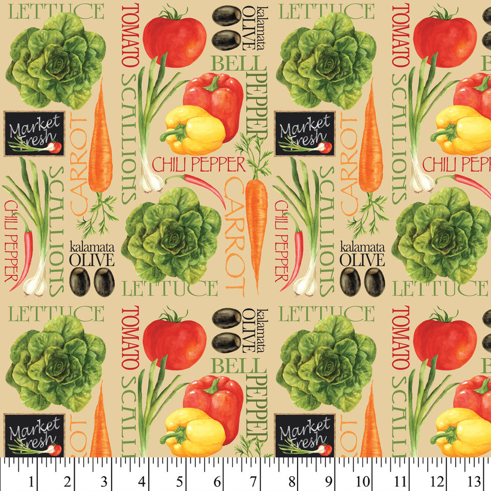 Market Fresh Vegetables Cotton Fabric, 1 Yard Precut