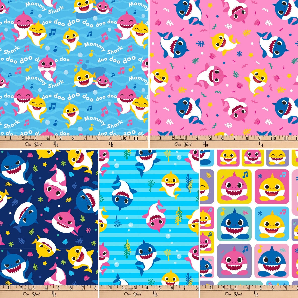 Baby Shark 5-piece Cotton Fabric Fat Quarter Bundle