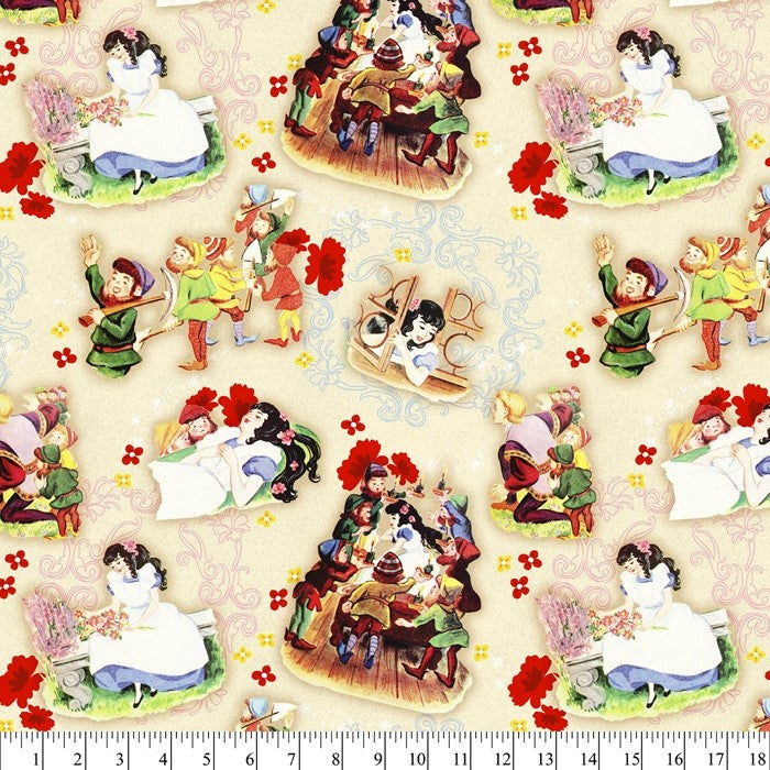 Snow White The Seven Dwarves Vintage Disney licensed by David Textiles Digital Cotton Print Fabric