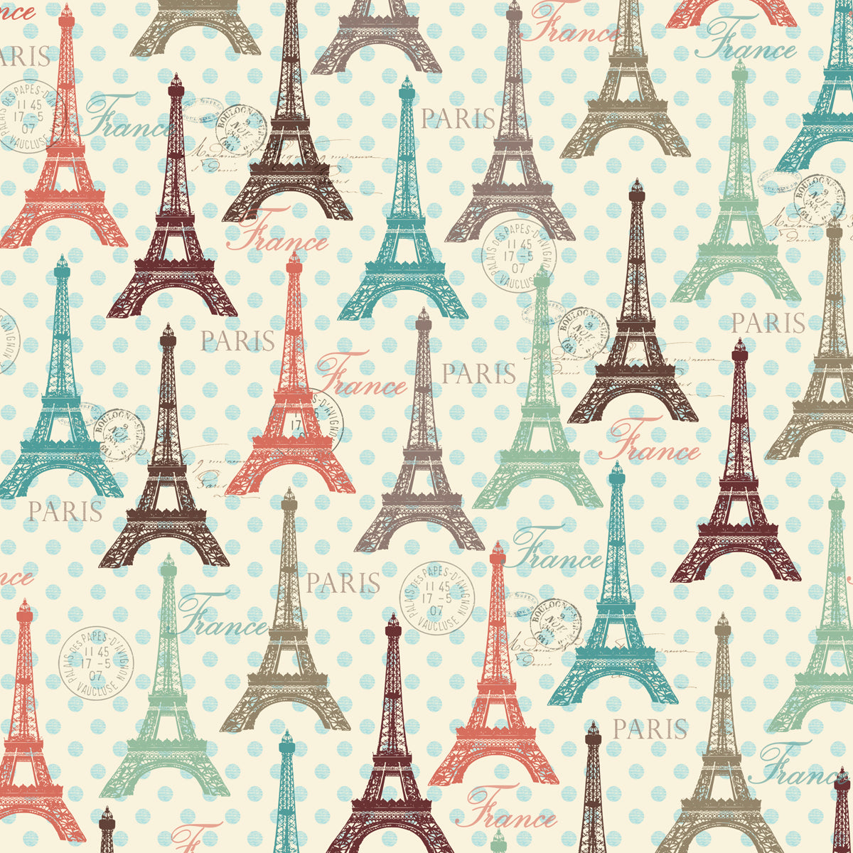 French Eiffel Tower Cotton Fabric, 1 Yard Precut