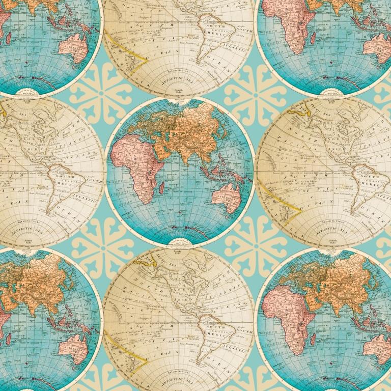 Vintage World Globes Cotton Fabric, 1 Yard Precut