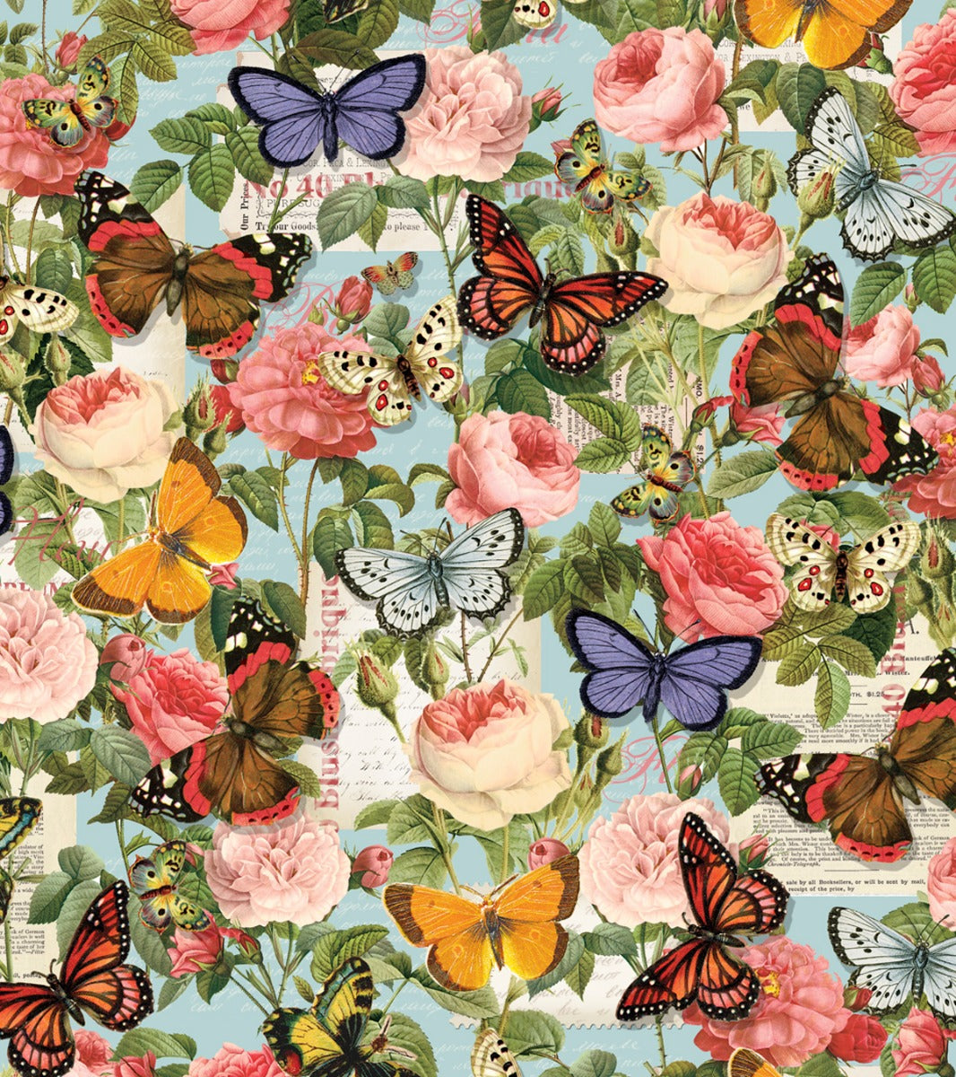 Butterflies Roses Cotton Fabric, 1 Yard Precut