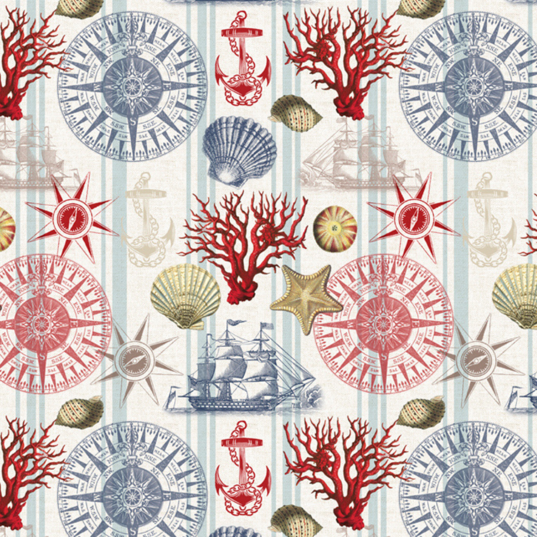 Nautical Symbols Cotton Fabric, 1 Yard Precuts