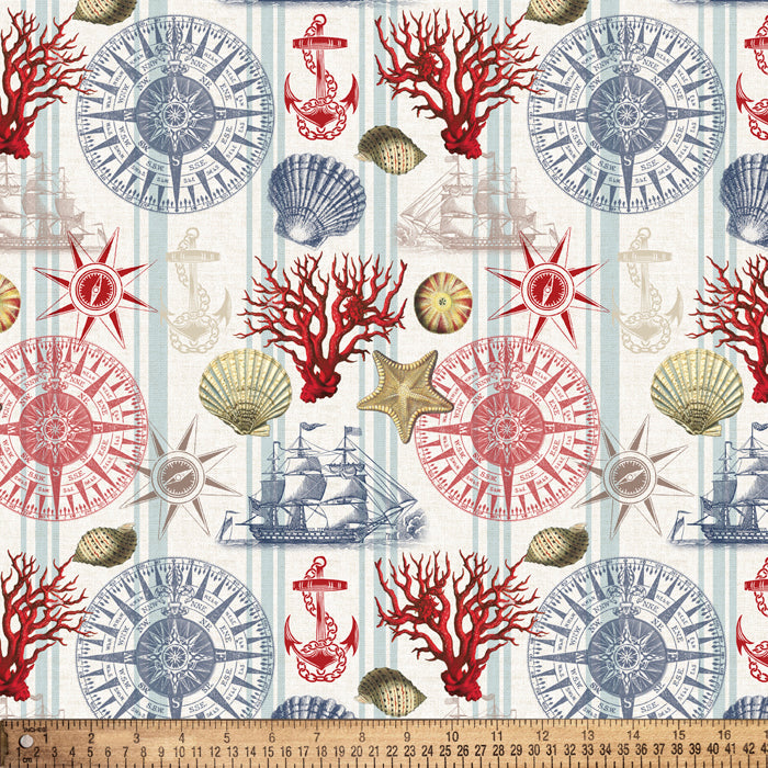 Nautical Symbols Cotton Fabric, 1 Yard Precuts