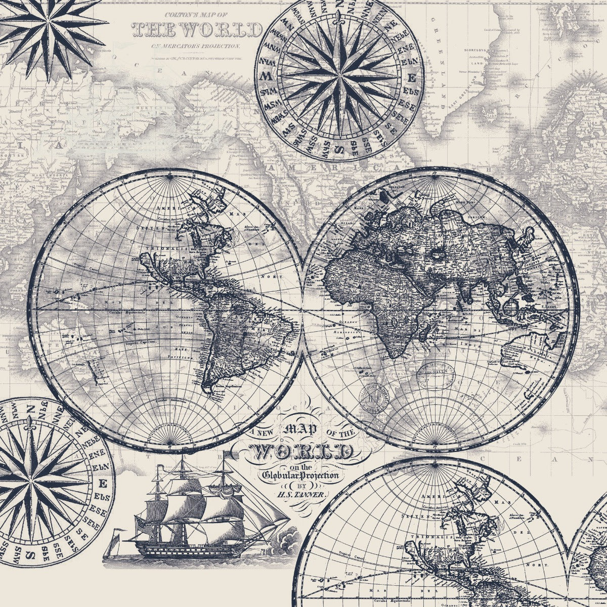 Map of the World Cotton Fabric