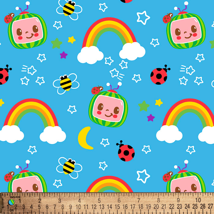 Cocomelon Rainbows Licensed By David Textiles Digital Cotton Print Fabric