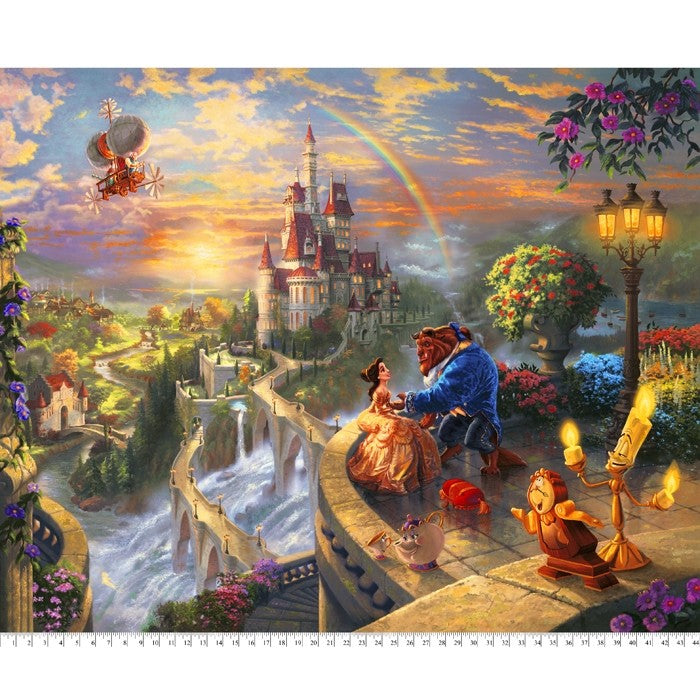 Beauty The Beast Disney by Thomas Kinkade licensed by David Textiles Digital Cotton Print Fabric Panel