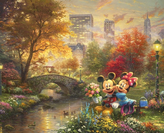 Mickey & Minnie Central Park Disney By Thomas Kinkade Digital Cotton Print Fabric Panel