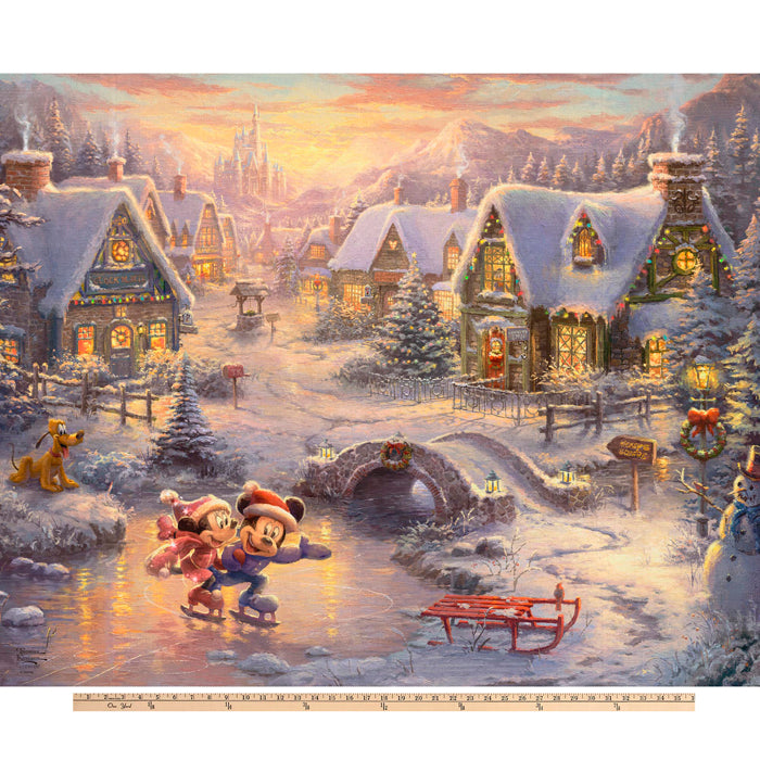 Mickey Minnie Winter Holiday Disney by Thomas Kinkade licensed by David Textiles Digital Cotton Print Fabric Panel