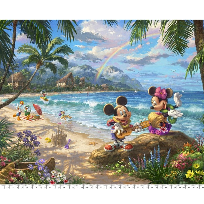 Minnie Mickie Go Hawaiian Disney By Thomas Kinkade Digital Cotton Print Fabric Panel