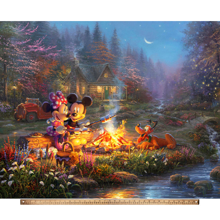 Mickey Minnie Campfire Disney By Thomas Kinkade Digital Cotton Print Fabric Panel