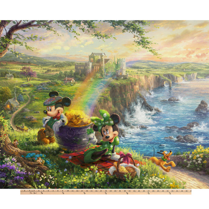 Mickey Minnie Irish Castle Thomas Kinkade Disney licensed by David Textiles Digital Cotton Print Fabric Panel
