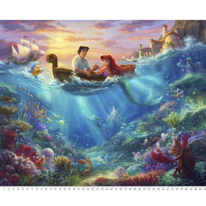 The Little Mermaid Disney by Thomas Kinkade licensed by David Textiles Digital Cotton Print Fabric Panel