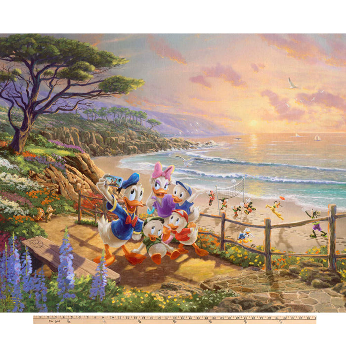 Donald Duck Family Beach Disney by Thomas Kinkade licensed by David Textiles Digital Cotton Print Fabric Panel