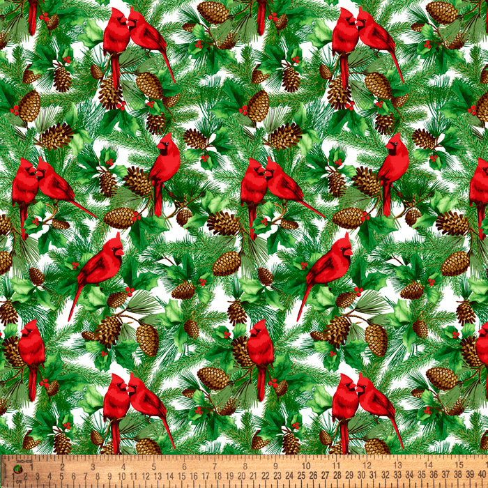 Birds & Pine Cones Cotton Fabric