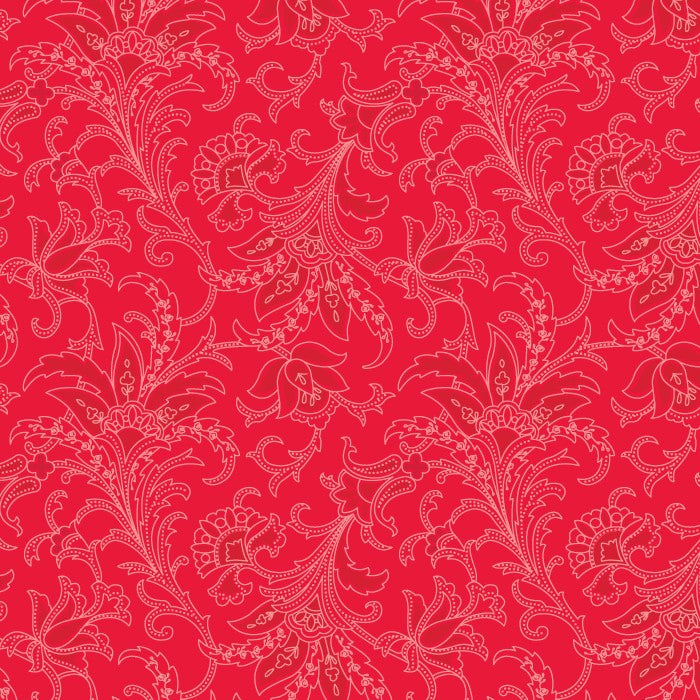 Camille Floral Vintage Red Cotton Fabric, 1-Yard PRECUTS
