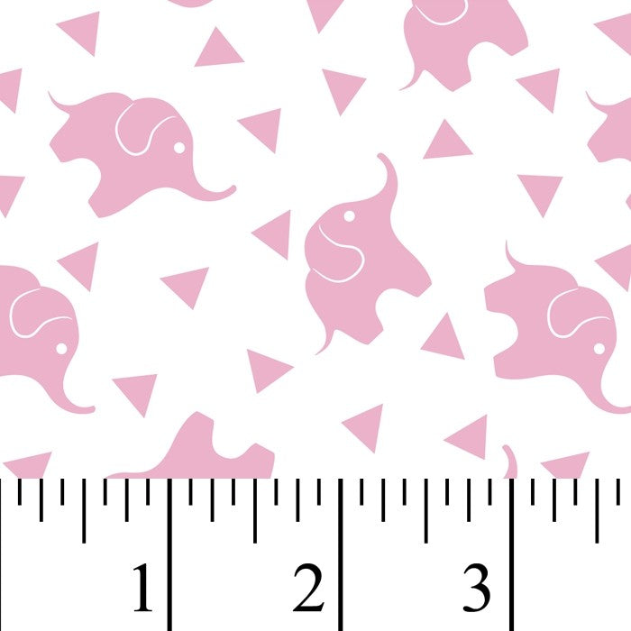Elephant Confetti Pink on White Flannel Fabric