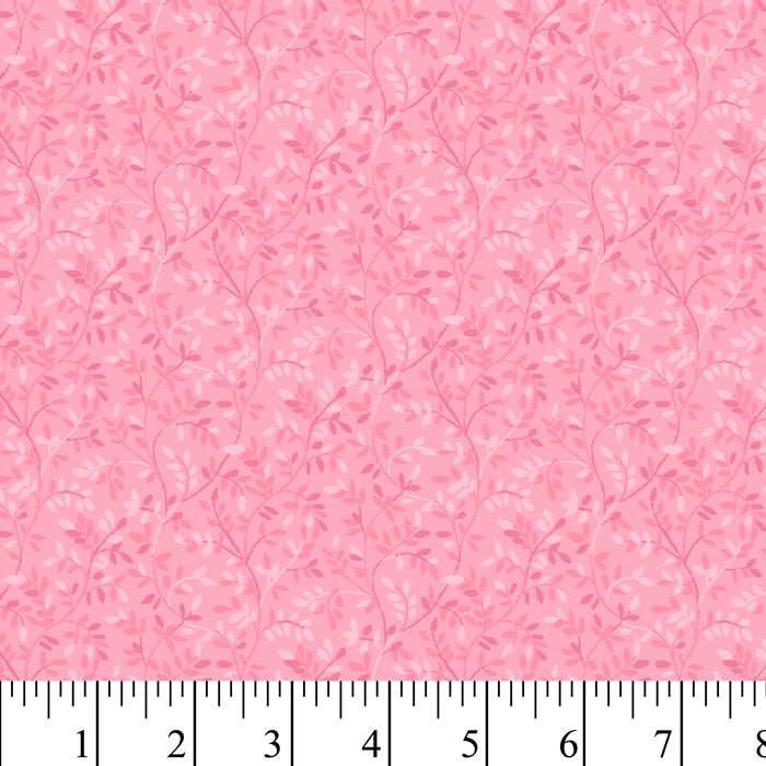 Dainty Leaves Pink Cotton Fabric, 1 Yard Precut