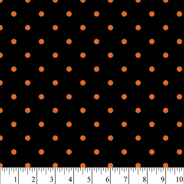 Orange Polka Dots Black Cotton Fabric, By the Yard