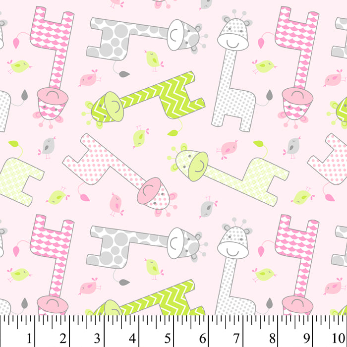 Baby Giraffes Pink Flannel Fabric, 1.5-yard Precut