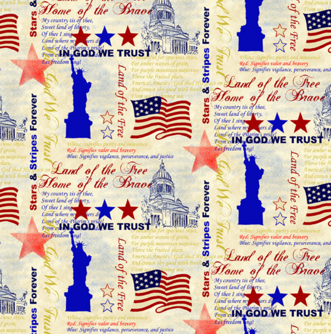 America, In God We Trust, with Metallic Cotton Fabric