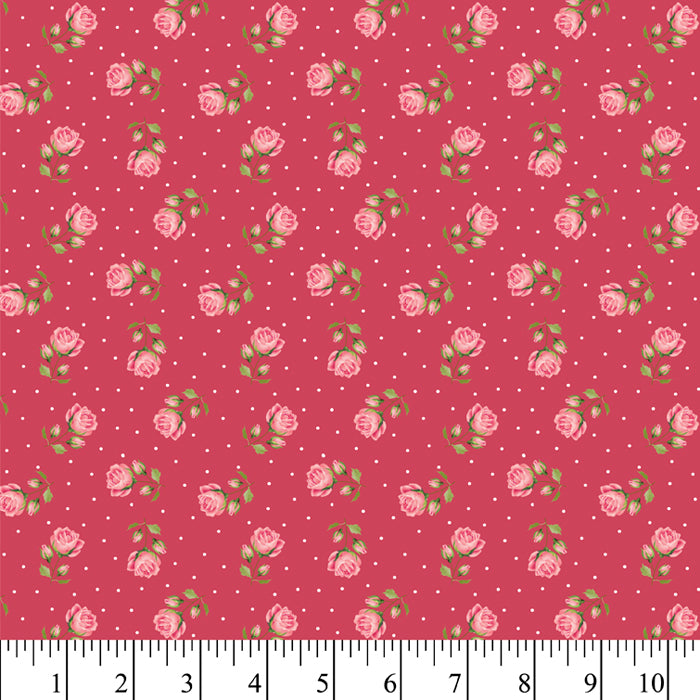 Roses & Dots Cotton Fabric, 1 Yard Precut