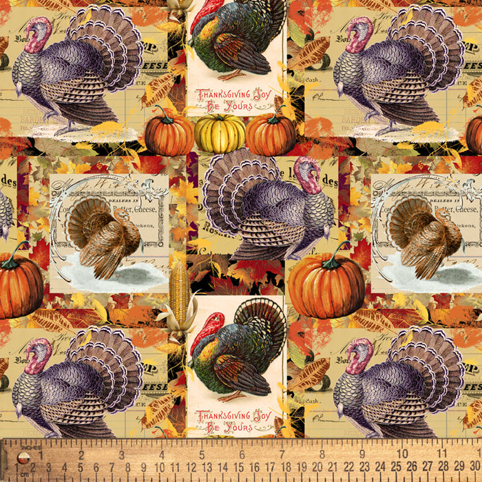 Thanksgiving Turkey Patchwork Cotton Fabric