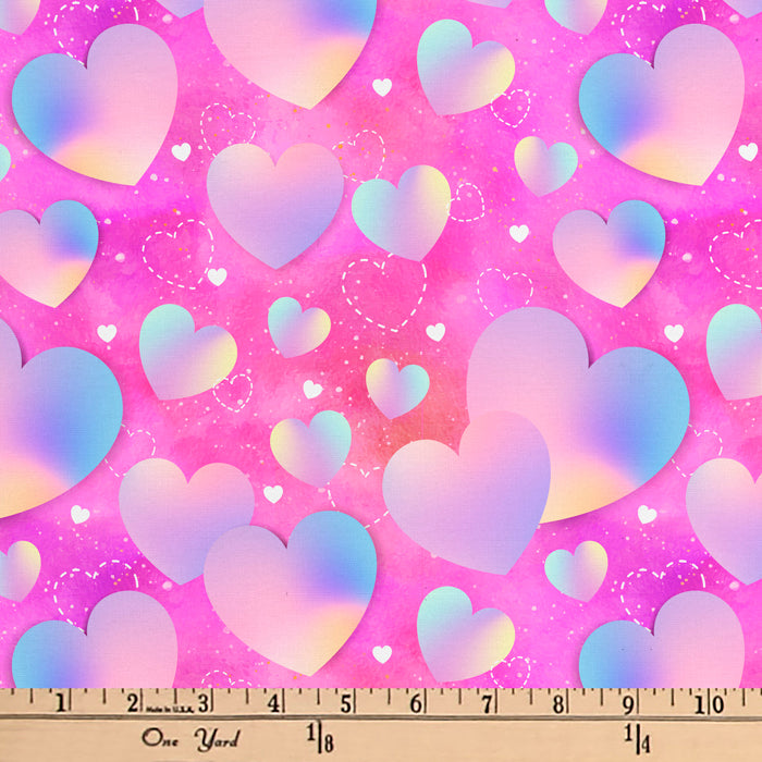 Hearts Ombre Pink Digital Cotton Print Fabric